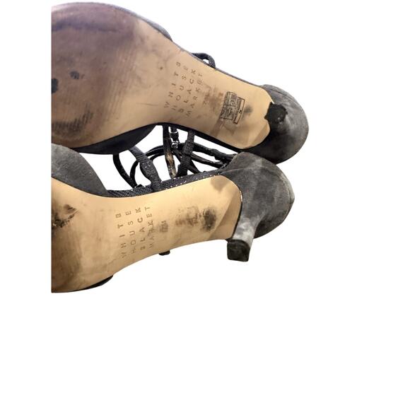 White House Black Market Gray Suede Back Zip Size 7 Excellent Condition 3" Heals - Picture 8 of 8